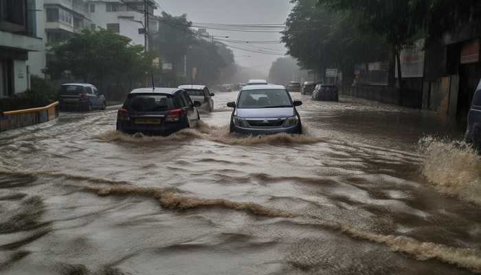 台风三巴来袭致广东阳江遭遇暴雨 洪水蔓延有轿车被冲走
